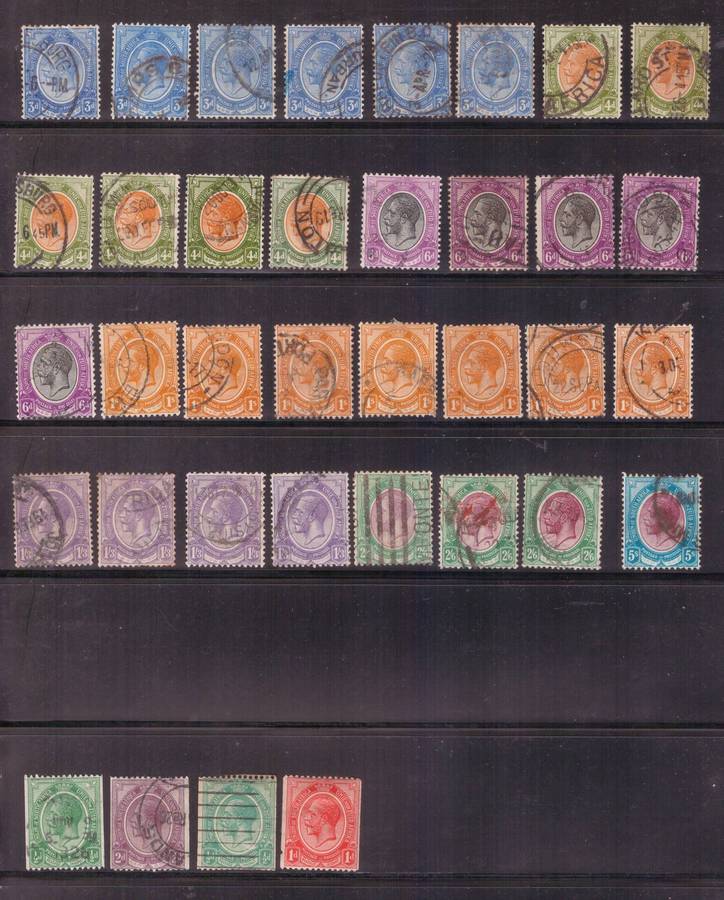 Union of South Arica, 1913, 2 x sheets, Selection of USED incl some coil, a single perf
