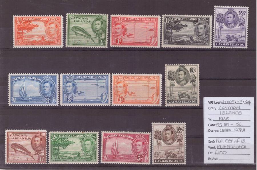 Cayman Islands, 1938, UMM, KGVl, SG 115-126, Full set of 13, CV £100/R2400, 12 of set  UMM, 3d MLH