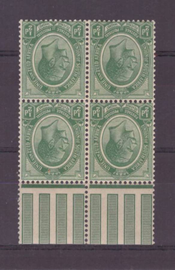 Union of South Africa, 1913, 1/2d Block of 4, UMM, INV Watermark