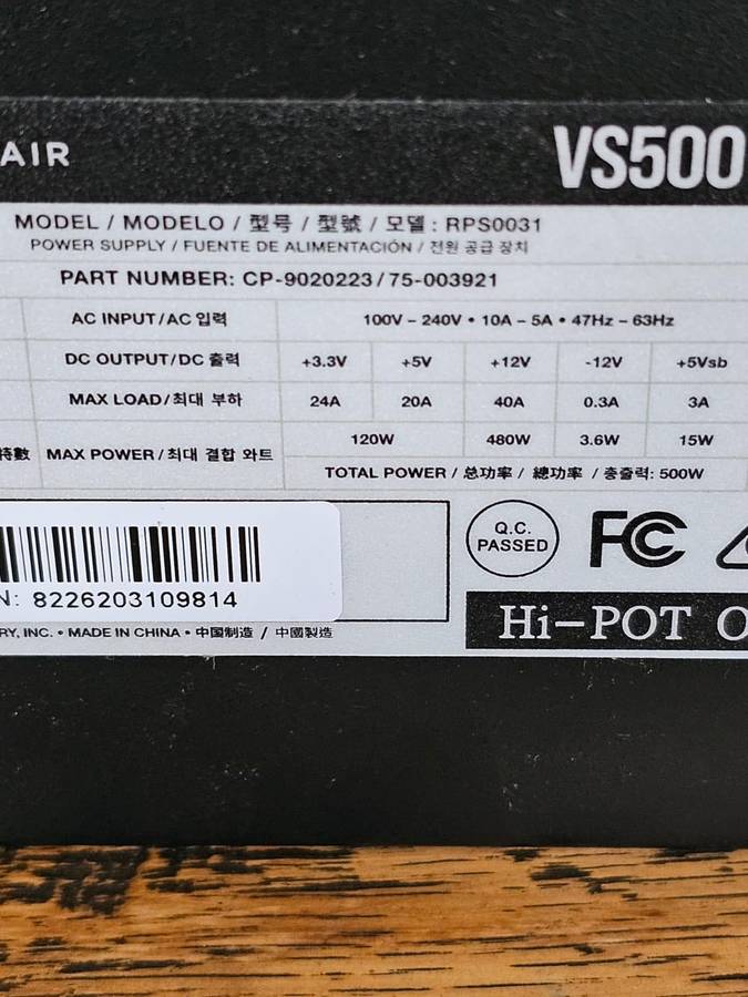 Corsair VS500 Power supply