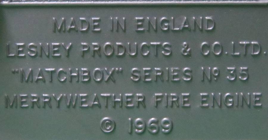 Matchbox Lesney**No. 35**Merryweather Fire Engine**1969**Made in England**