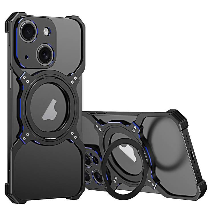 iPhone 14 Plus Metal Frame Case  MagSafe, 360° Ring Holder, Hollow Cooling, Corner Protection