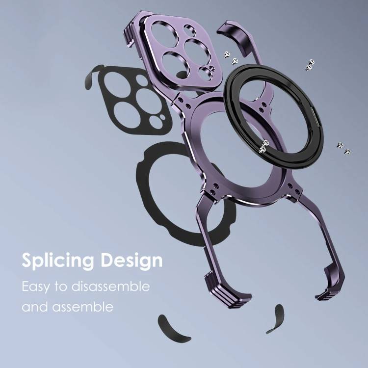 iPhone 14 Plus Metal Frame Case  MagSafe, 360° Ring Holder, Hollow Cooling, Corner Protection