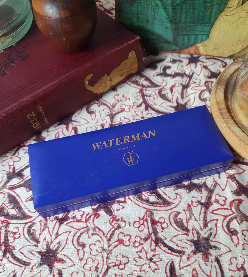 Vintage Waterman Dark Blue Marble Fountain Pen in Box with Book (Personalized) Paris Made