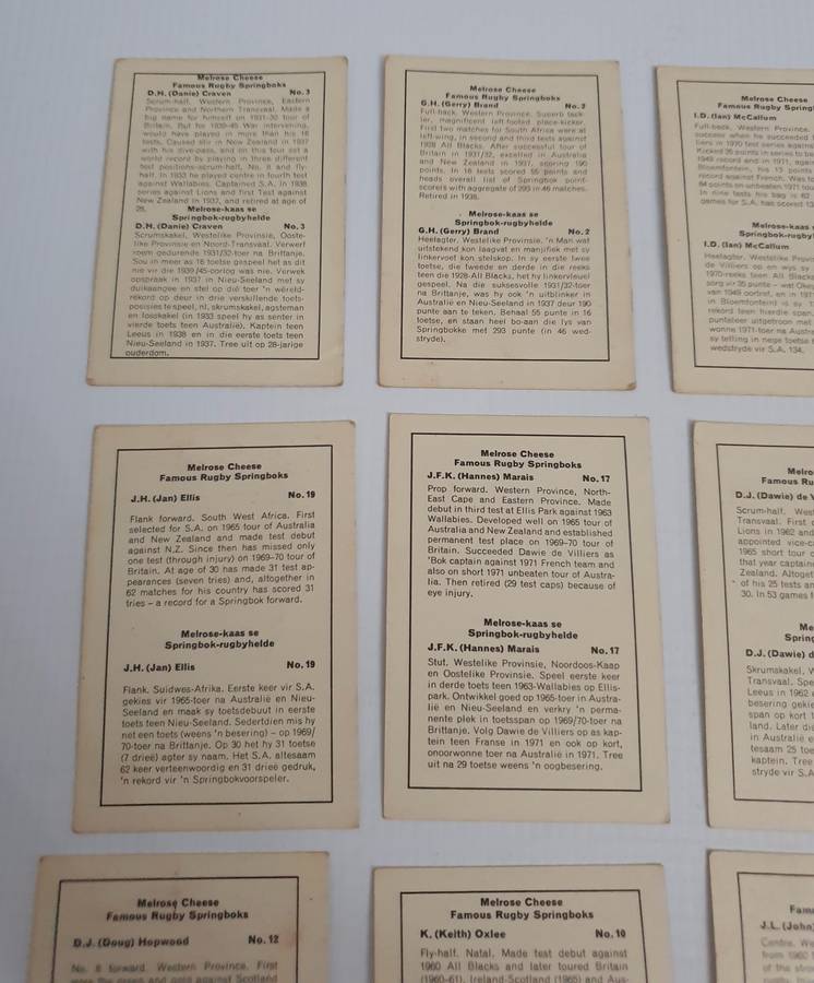 Vintage Melrose Cheese Famous Rugby Player Springbok Cards 13x
