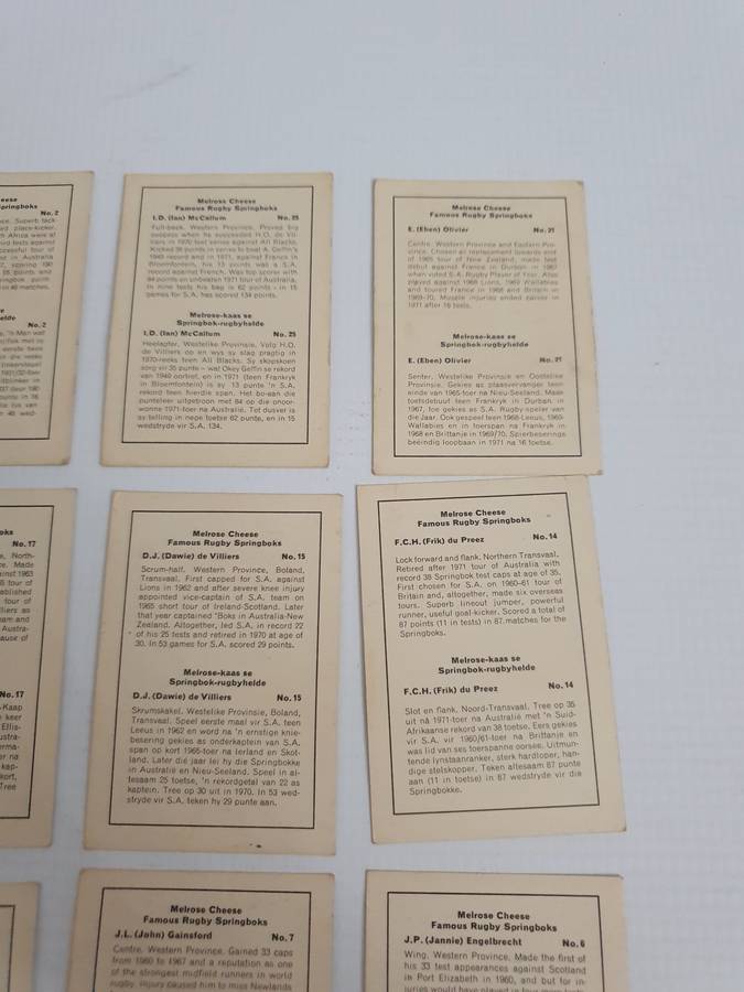 Vintage Melrose Cheese Famous Rugby Player Springbok Cards 13x