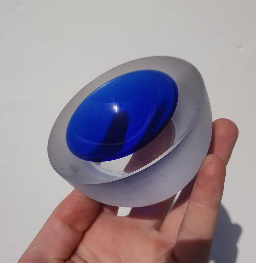 Vintage Murano Glass Styled Inner Blue with Frosted Clear Glass Rim