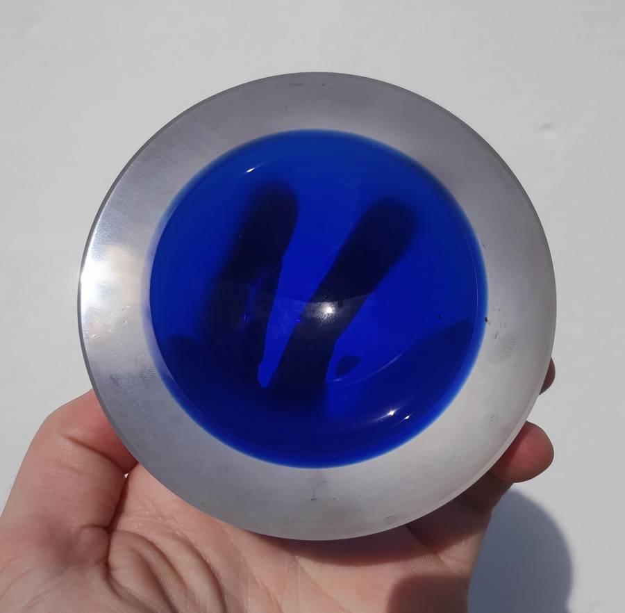 Vintage Murano Glass Styled Inner Blue with Frosted Clear Glass Rim