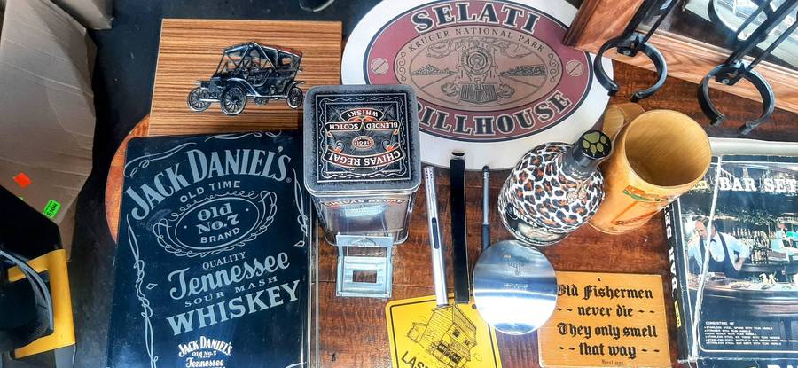 Collection of bar memorabilia,equipment and game.