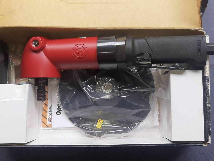 Chicago Pneumatic CP7269S 7-inch angle sander. It is also known as a rotary sander/polisher.