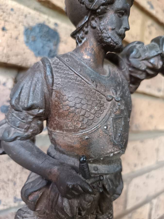 Antique victorian era Bronzed spelter medieval knight needs refurbishment