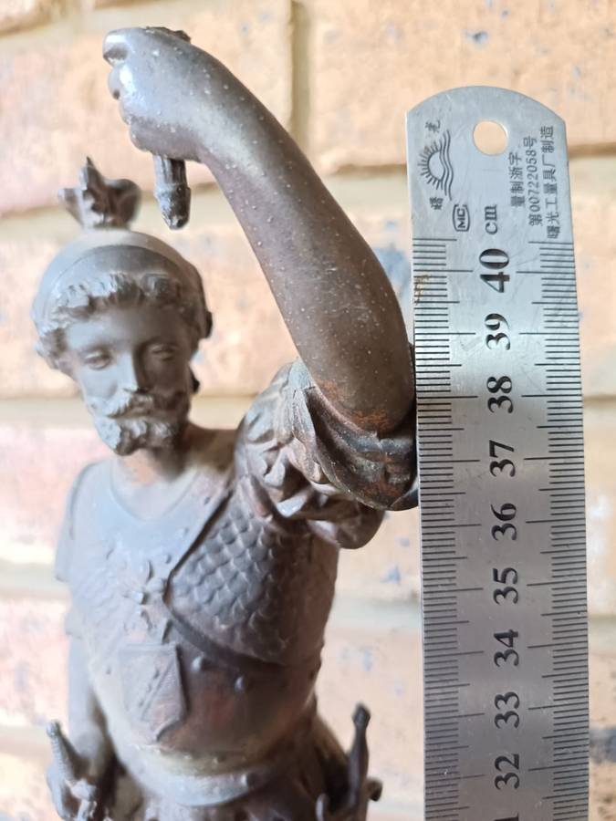 Antique victorian era Bronzed spelter medieval knight needs refurbishment