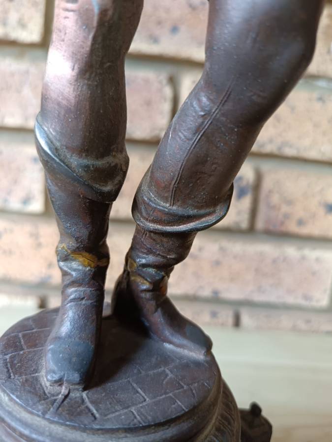 Antique victorian era Bronzed spelter medieval knight needs refurbishment