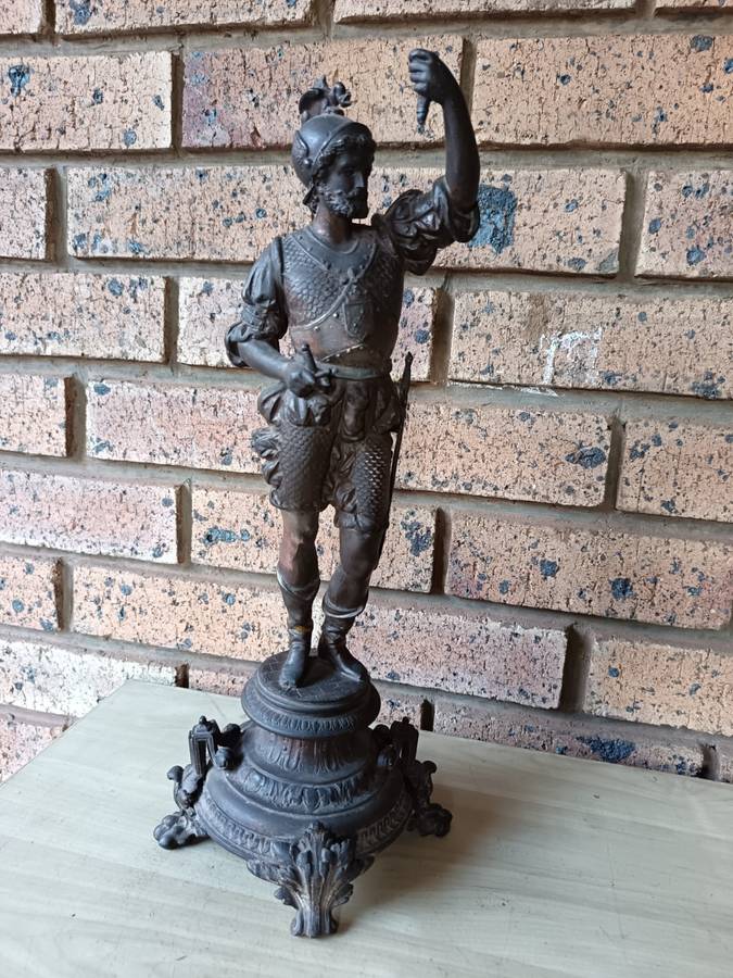 Antique victorian era Bronzed spelter medieval knight needs refurbishment