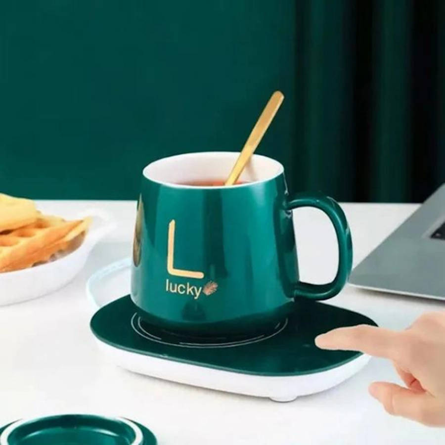 Lucky Coffee Cup and Warmer Set - Mug has small chip on outside