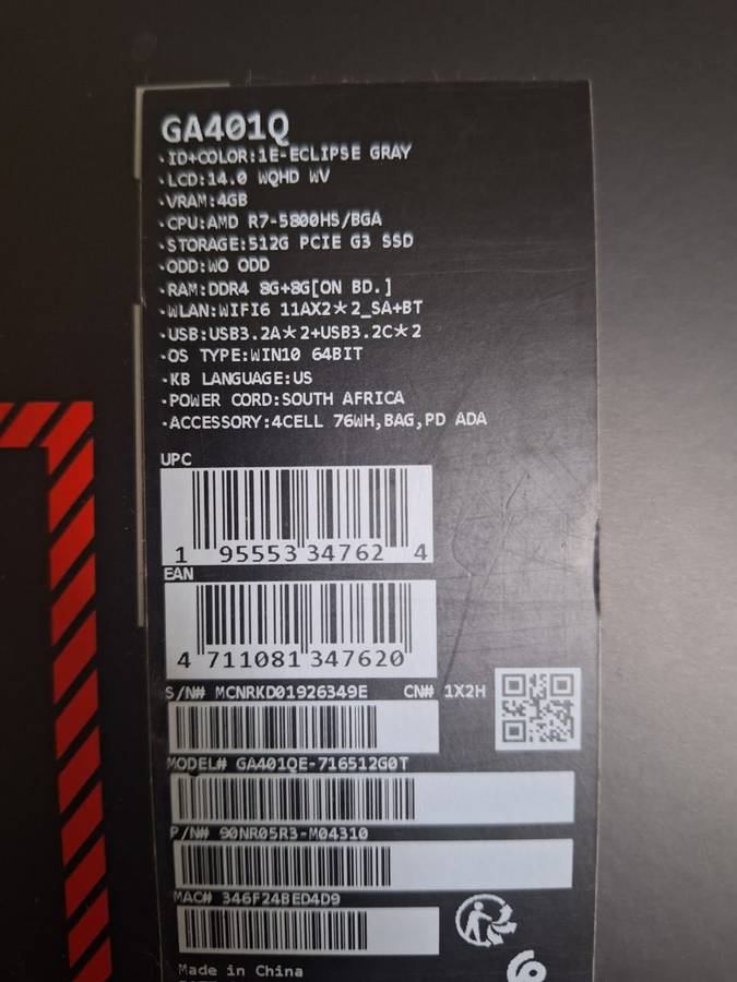 ASUS ROG ZEPHYRUS G14 GA401Q