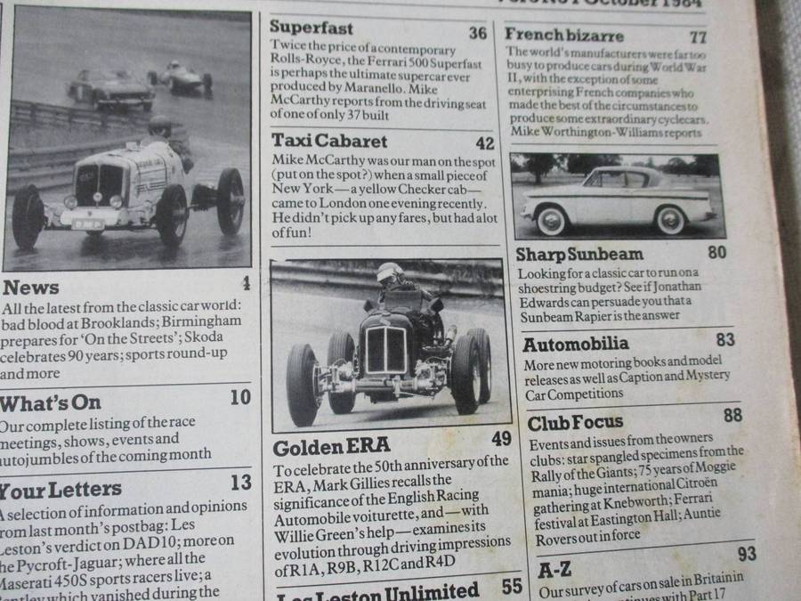 CLASSIC AND SPORTSCAR OCTOBER 1984 ( jaguar e-type, austin ant, sunbeam rapier, ferrari 500 superfas