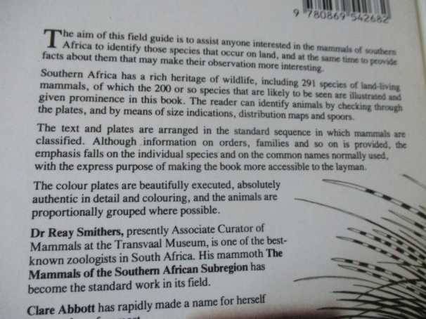 THE MAMMALS OF SOUTHERN AFRICA - A FIELD GUIDE - REAY H N SMITHERS