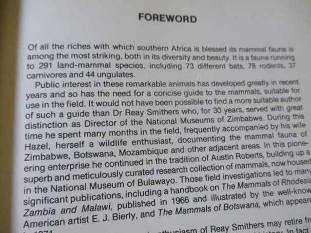 THE MAMMALS OF SOUTHERN AFRICA - A FIELD GUIDE - REAY H N SMITHERS