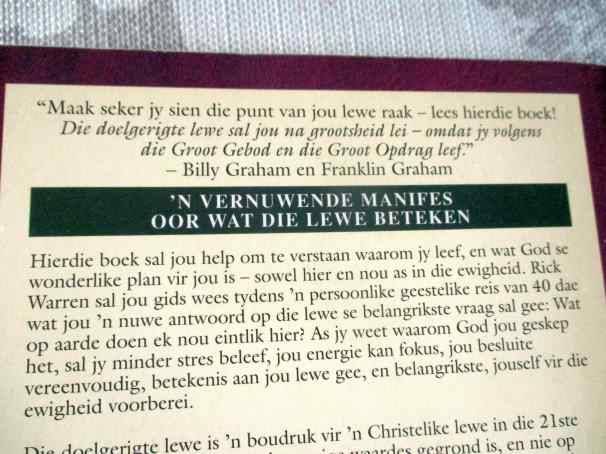 DIE DOELGERIGTE LEWE - WAT OP AARDE DOEN EK NOU EINTLIK HIER ? - RICK WARREN ( effense water skade )