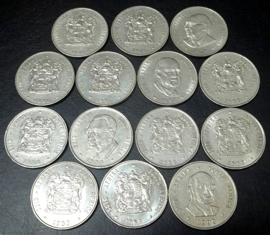 RSA - Full set of Nickel R1 coins - 1977 to 1990