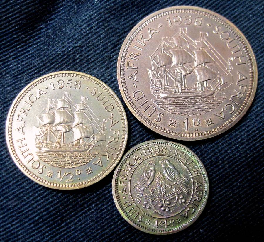 *R1 Auction* SA Union 1/4, 1/2 & 1 Penny 1958 Proof coins