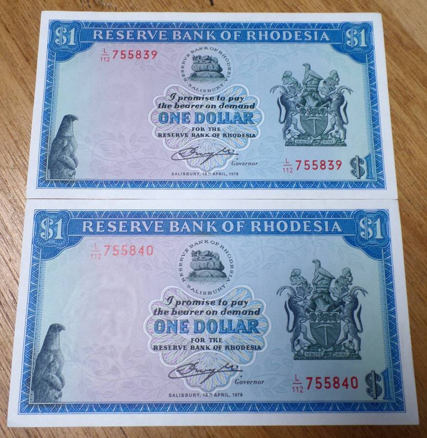 2x Rhodesia 1 Dollar 1978 - aUNC condition