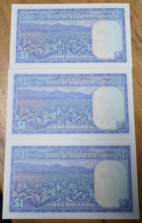 3x Rhodesia 1 Dollar 1978 - aUNC to UNC condition