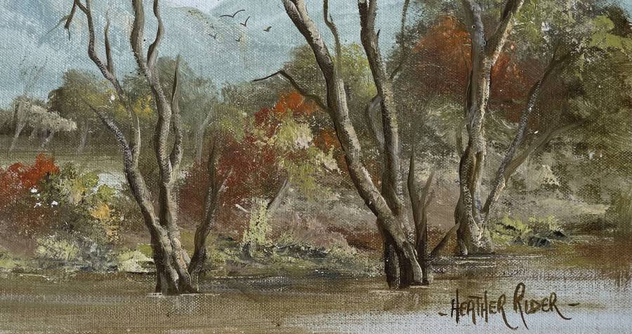 ORIGINAL WELL KNOWN SA ARTIST - HEATHER RIDER - OIL ON CANVAS ON BOARD IN GOLD FRAME