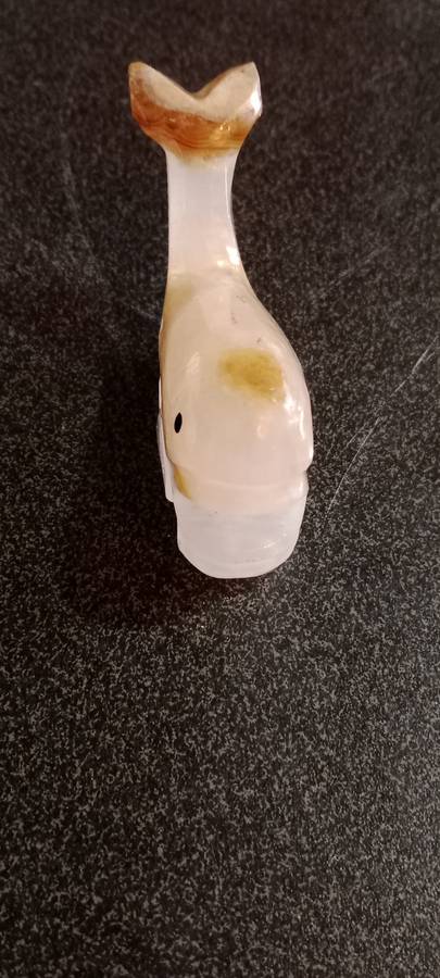 Vintage Carved Onyx White Whale Figurine