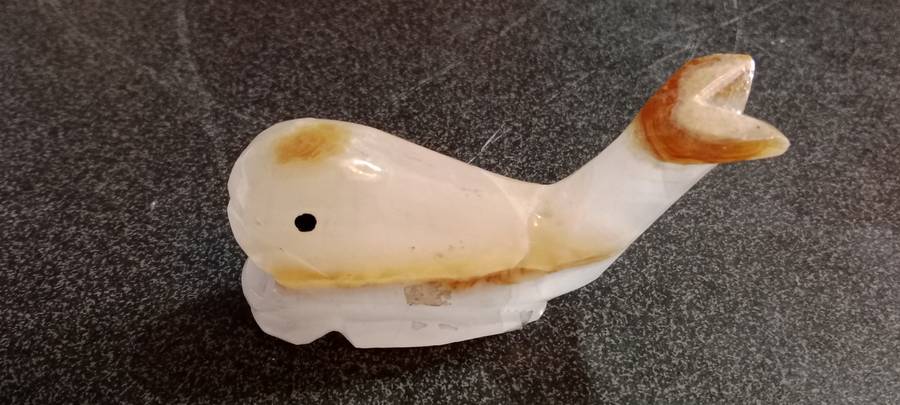 Vintage Carved Onyx White Whale Figurine