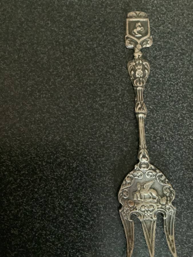 Vintage Silver Montagnani Italy Serving Fork~ Firenze Fleur Lion