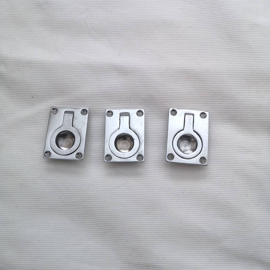 Door pull flush ring chrome 38x50mm- Unused- Vintage