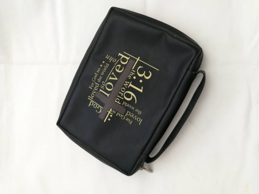 Black Bible Cover With Letter Print, Storage Bag, Handbag For Books Or Manuals Protection Travel