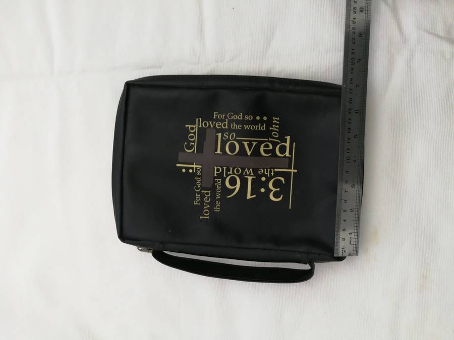 Black Bible Cover With Letter Print, Storage Bag, Handbag For Books Or Manuals Protection Travel