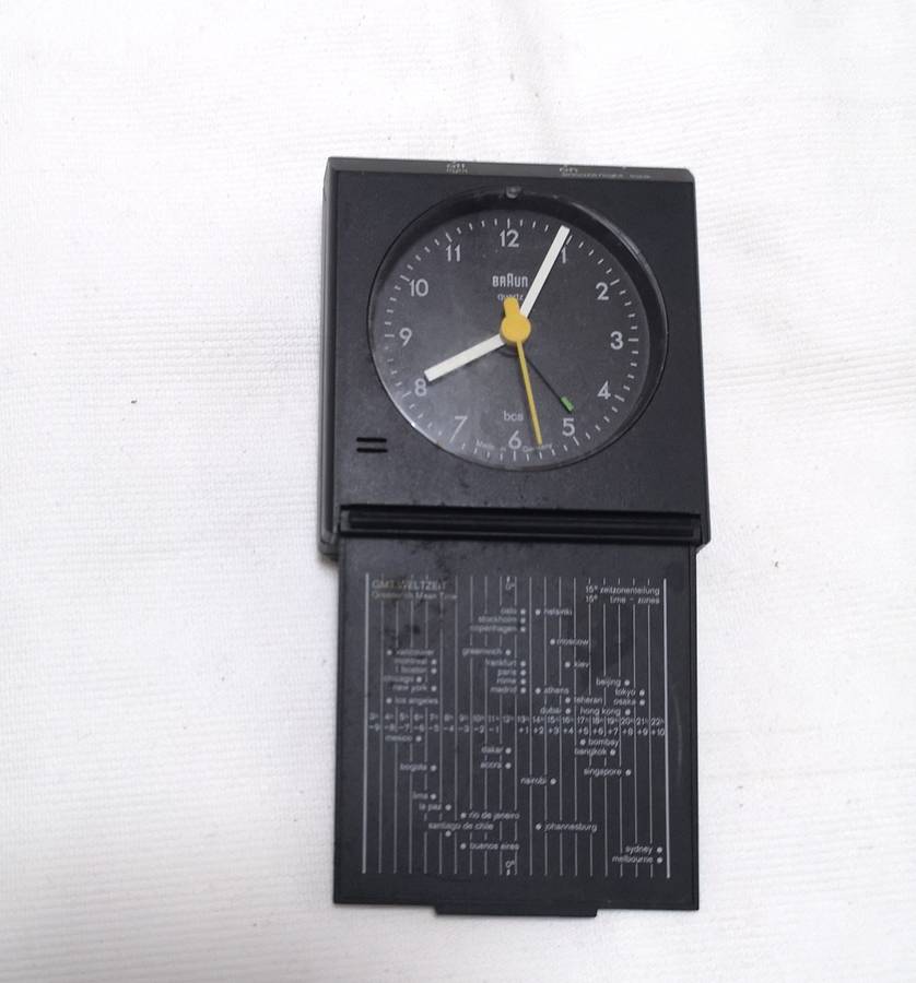 Vintage BRAUN Quartz AB314 SL Travel Alarm Clock Black Pocket Size Made In Germany