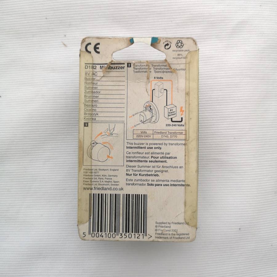 Friedland D182 "Mini Buzzer" Door Buzzer. Made in UK