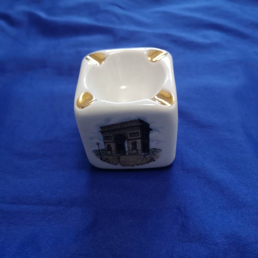Vintage Limoges Porcelain Block Cube Ashtray France Souvenir