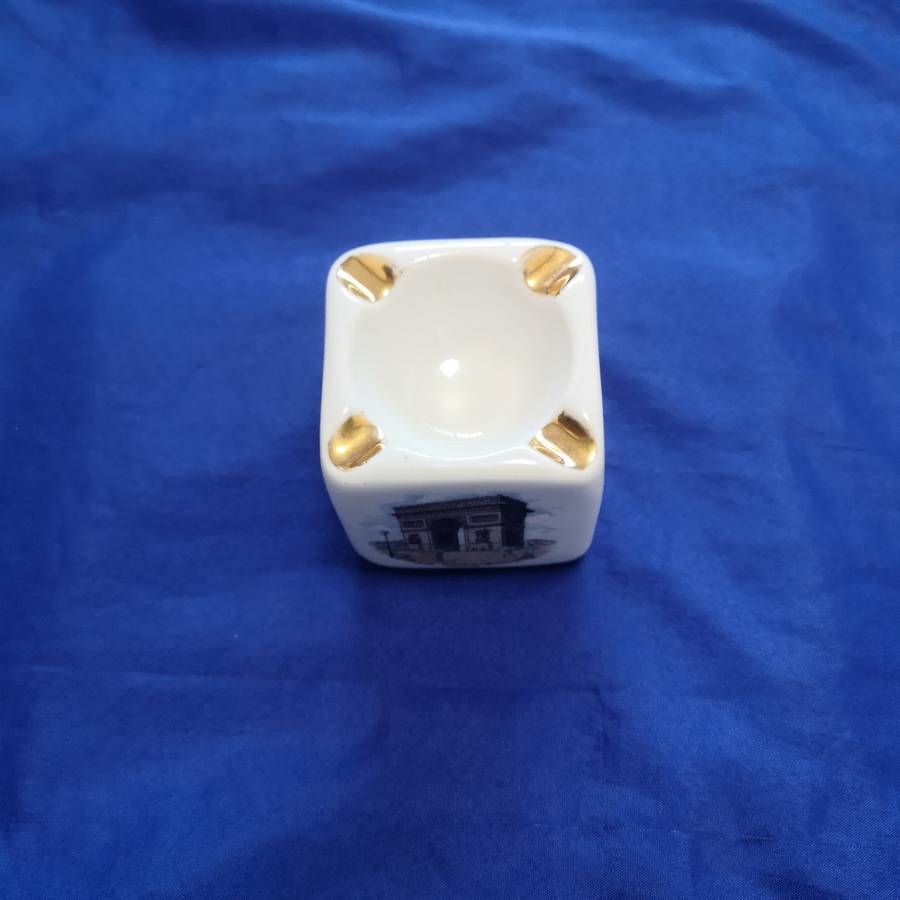 Vintage Limoges Porcelain Block Cube Ashtray France Souvenir