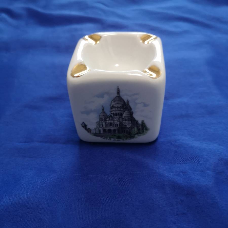 Vintage Limoges Porcelain Block Cube Ashtray France Souvenir