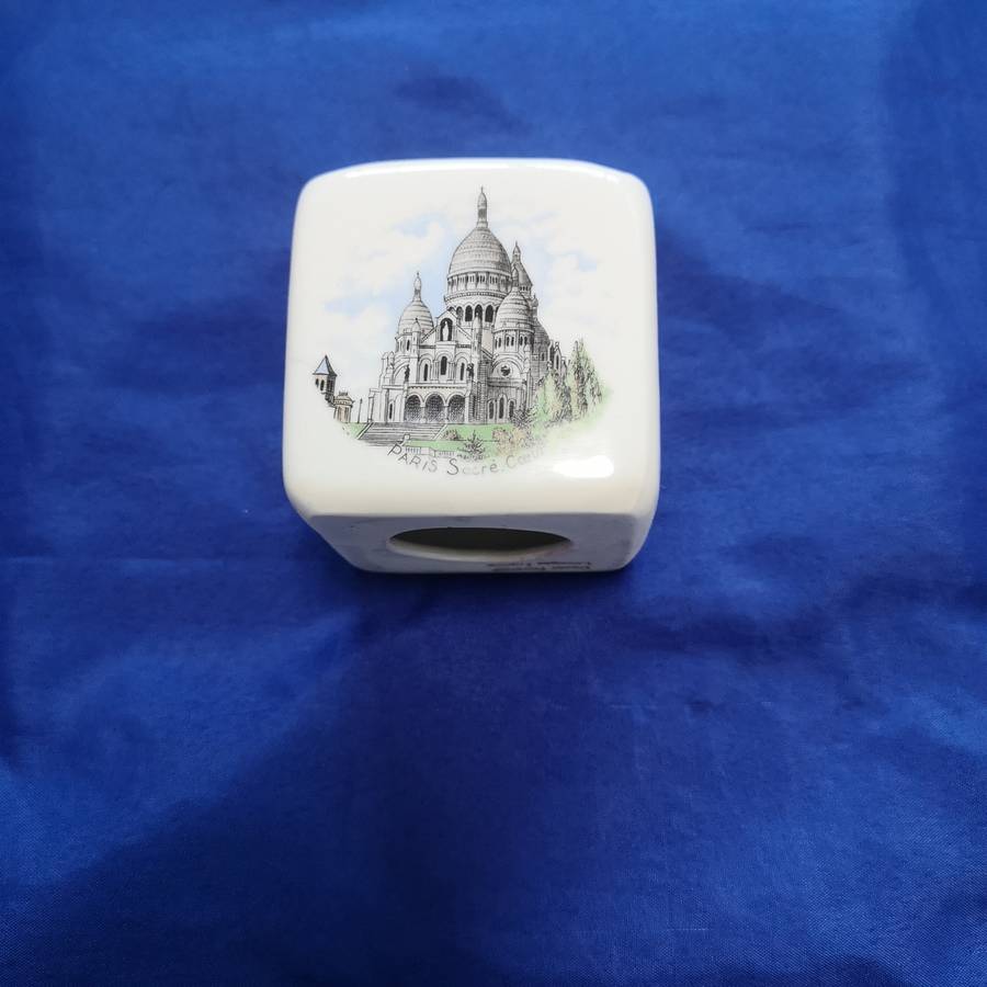 Vintage Limoges Porcelain Block Cube Ashtray France Souvenir