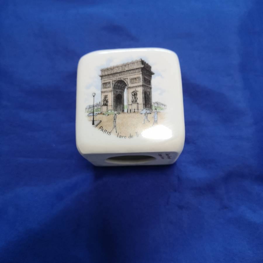 Vintage Limoges Porcelain Block Cube Ashtray France Souvenir