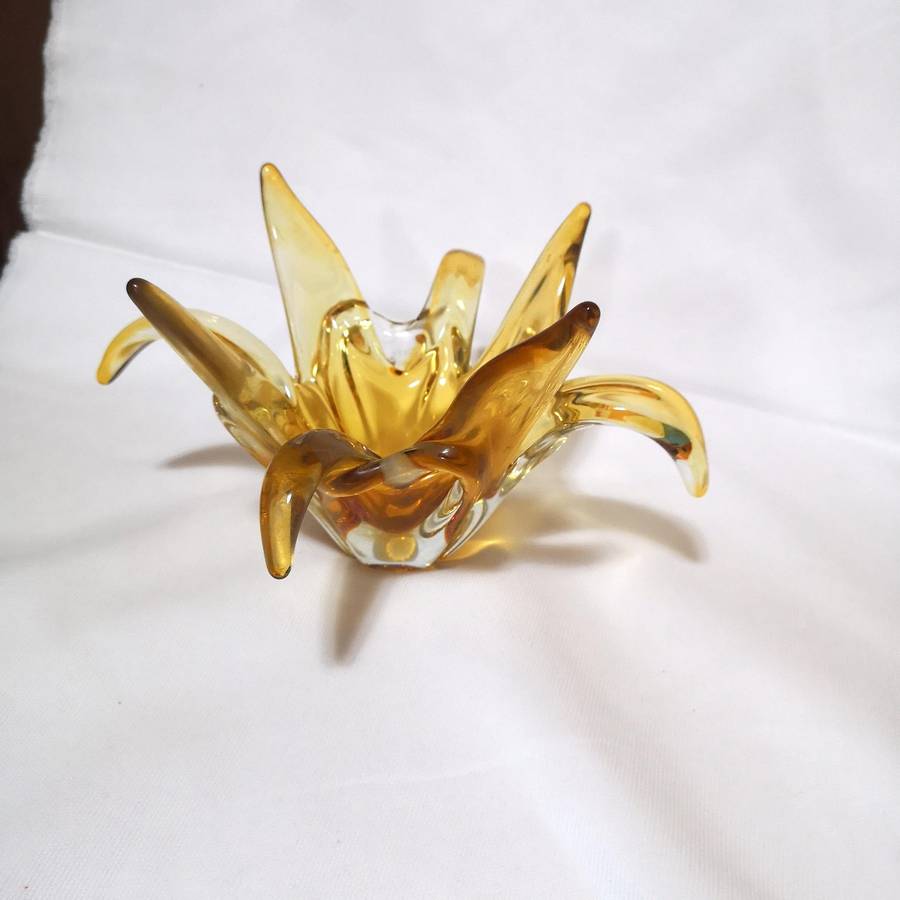 Large Art Glass Amber Yellow  Centerpiece/ Trinket bowl- Vintage