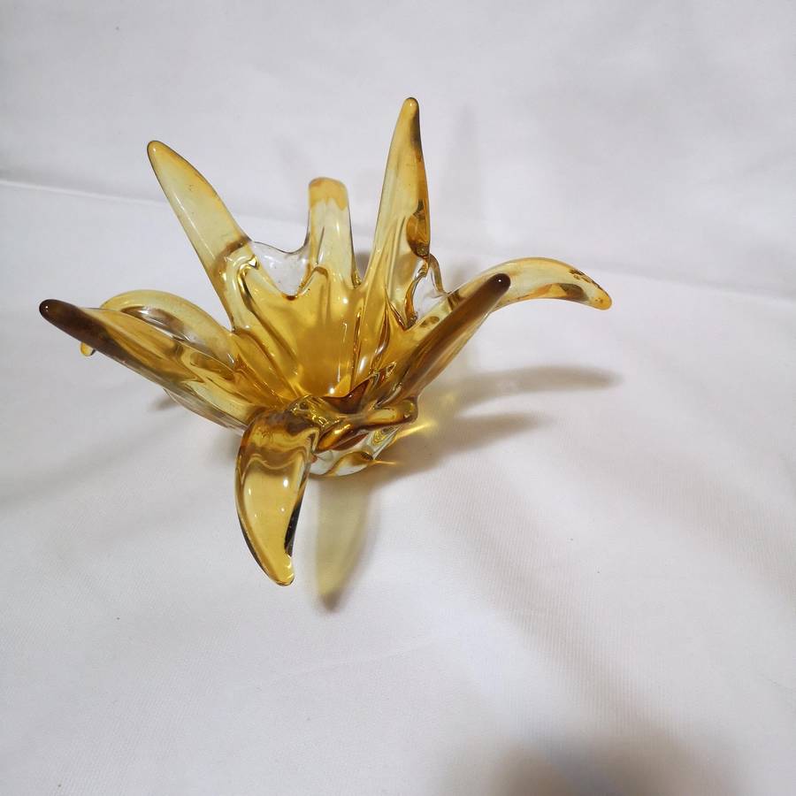 Large Art Glass Amber Yellow  Centerpiece/ Trinket bowl- Vintage