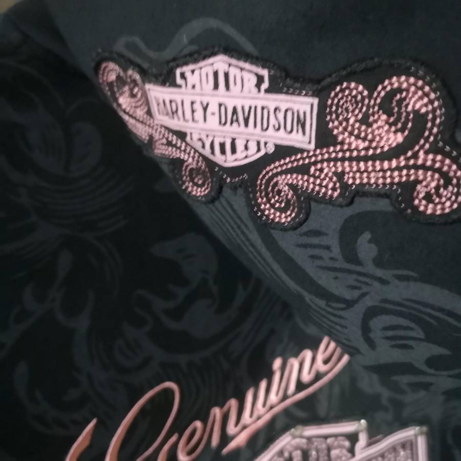 Harley Davidson Women Sz Medium Black And Pink Zip Up Hoodie Embroidered Bling.