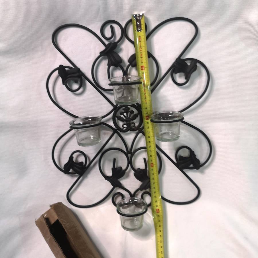 Curved Sconce Wrought Iron Wall Mount Votive Candle Holder 4 Light Cross- Vintage