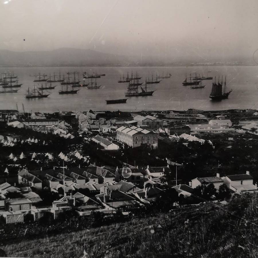 Historical Vintage 1800s Image "Cape Town Harbour from Signal Hill"