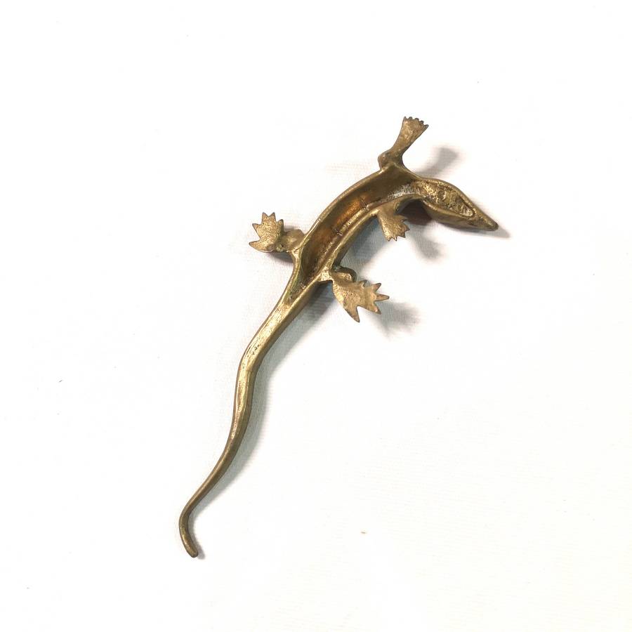 Vintage Brass Hand Crafted lizard Figurine Statue Rich patina Decorative