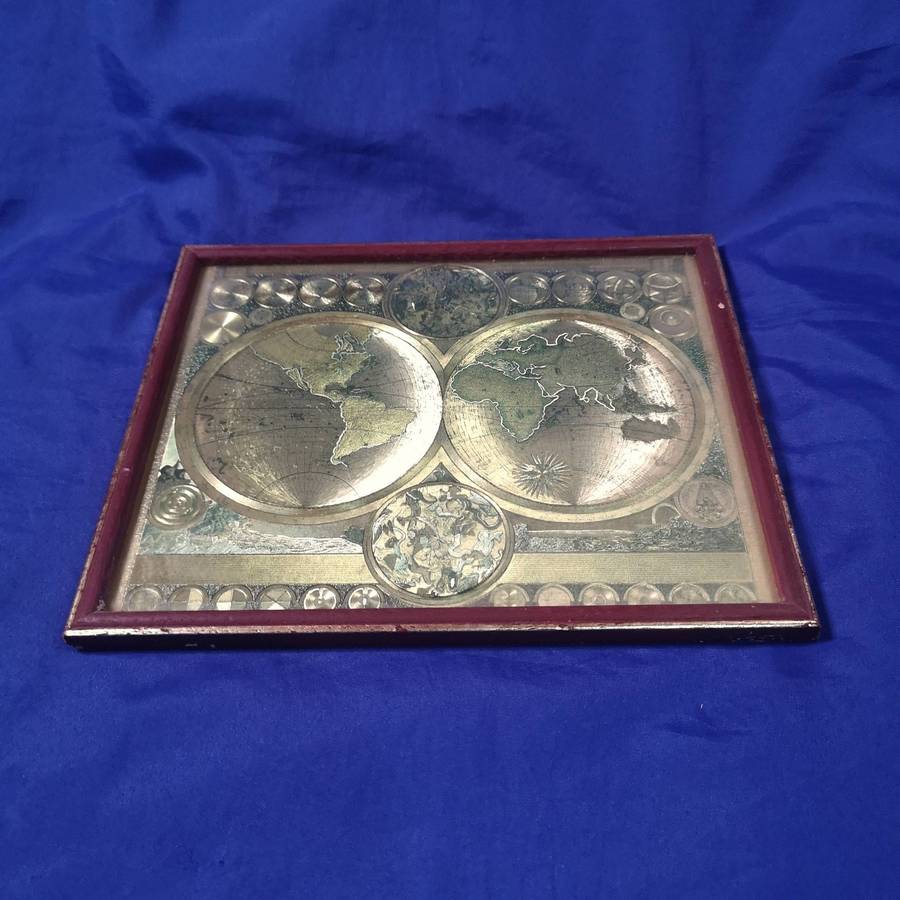 Vintage framed gold foil map of the world