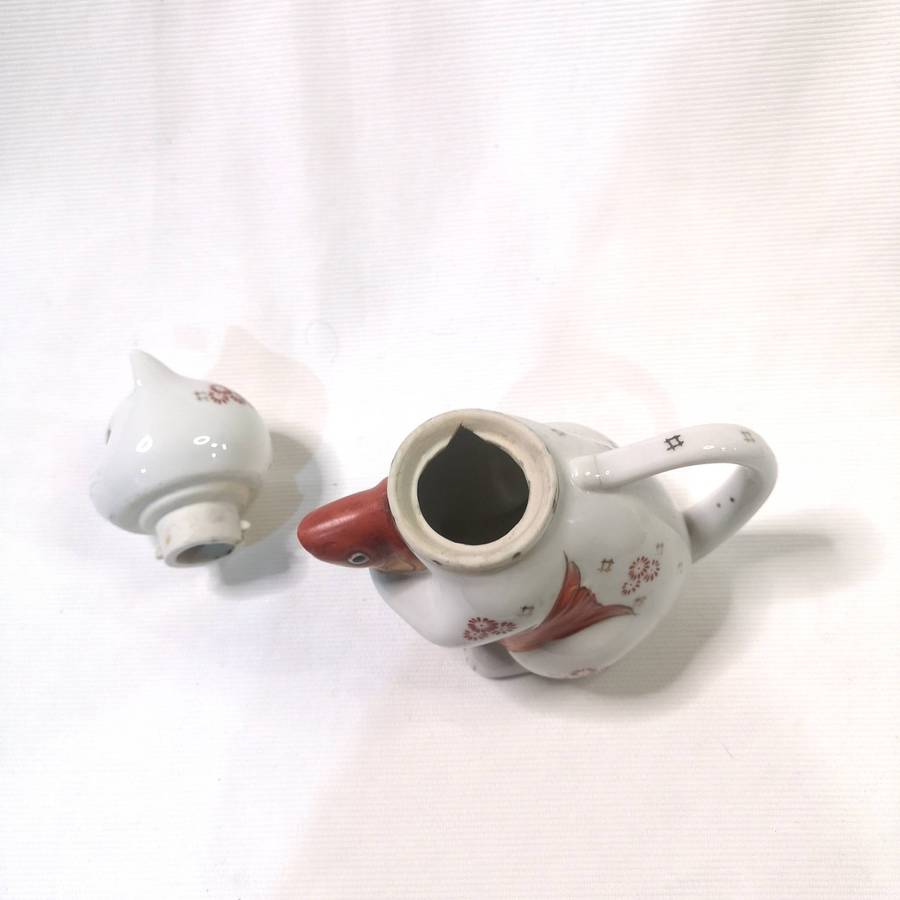 Vintage 1970s Chinese Cat Mini Teapot with Goldfish Spout